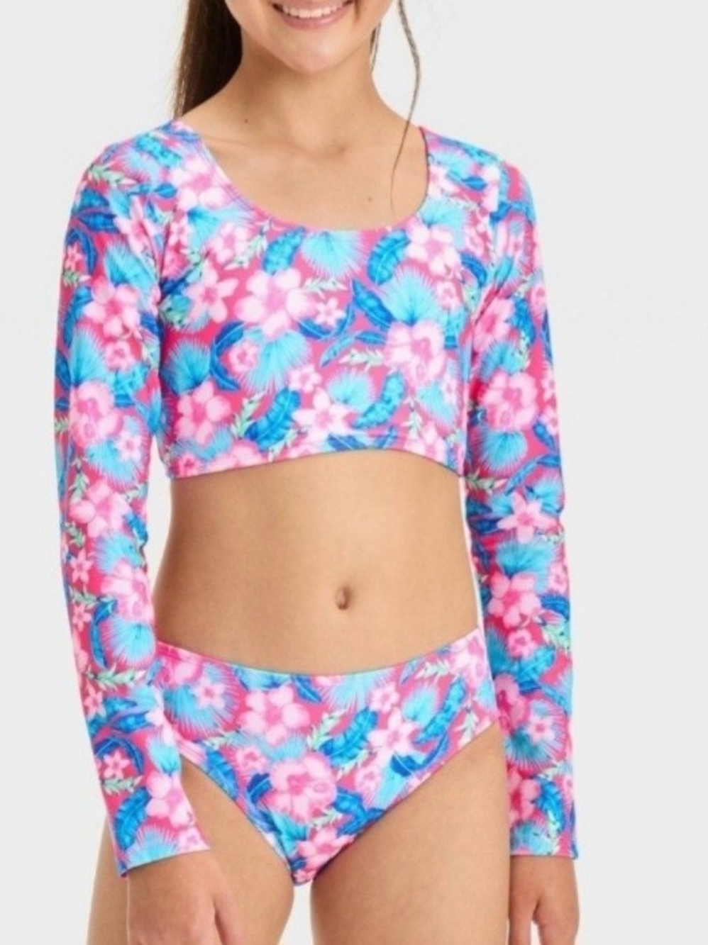 Art Class Sz M Girls' Floral Printed Rash Guard Set(2 pieces)